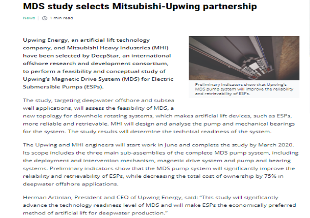 MDS study selects mitsubishi-upwing partnership 